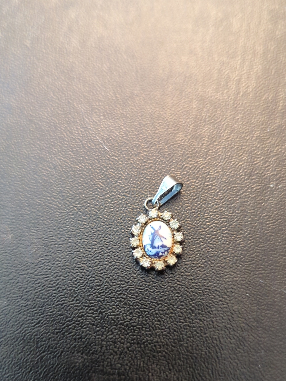 Midcentury Porcelain And Rhinestone Pendant